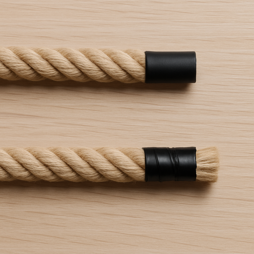 Rope with electrical tape or heat shrink wrapped ends